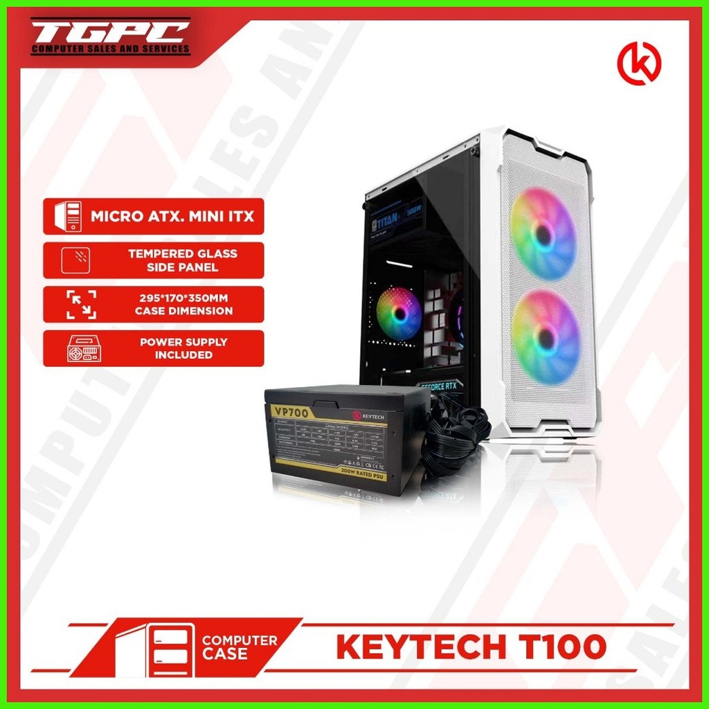 KEYTECH T100 TEMPERED GLASS Side MESH Front panel, Gaming PC Case Black ...