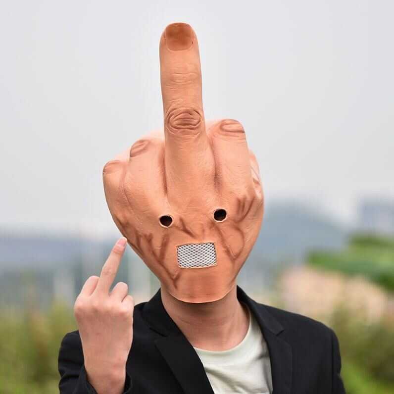 AA Halloween Full Face Middle Finger Disdain Prank Prop Costume Party ...
