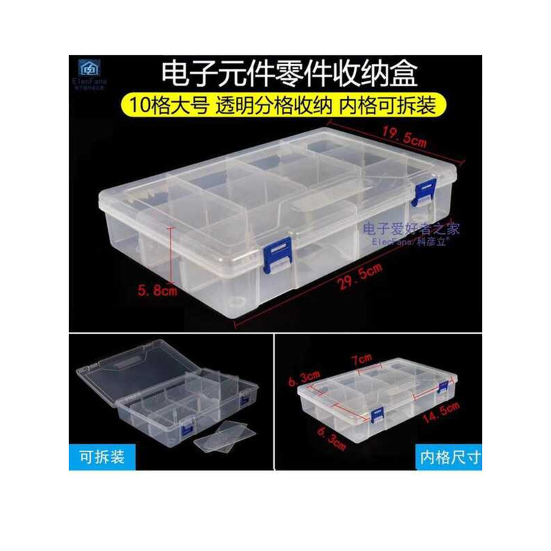 10-Grid Large Transparent Plastic Parts Box with Detachable Inner ...