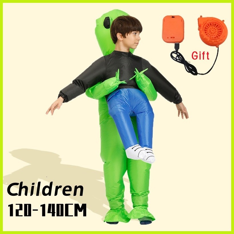 On Hand Green Alien Carrying Human Costume Inflatable Funny Blow Up ...