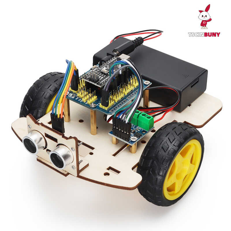 Smart Car Robot Starter Kit Creative DIY with Paintable Pull Rod Wooden ...