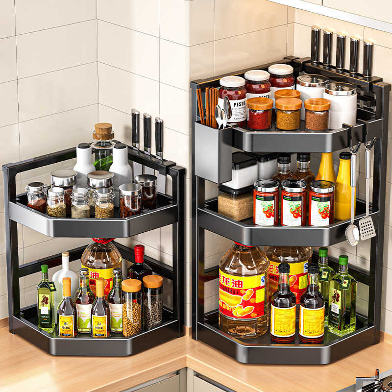 Kitchen Storage Rack Countertop Corner Triangle Spice Hanging Rack Wall ...