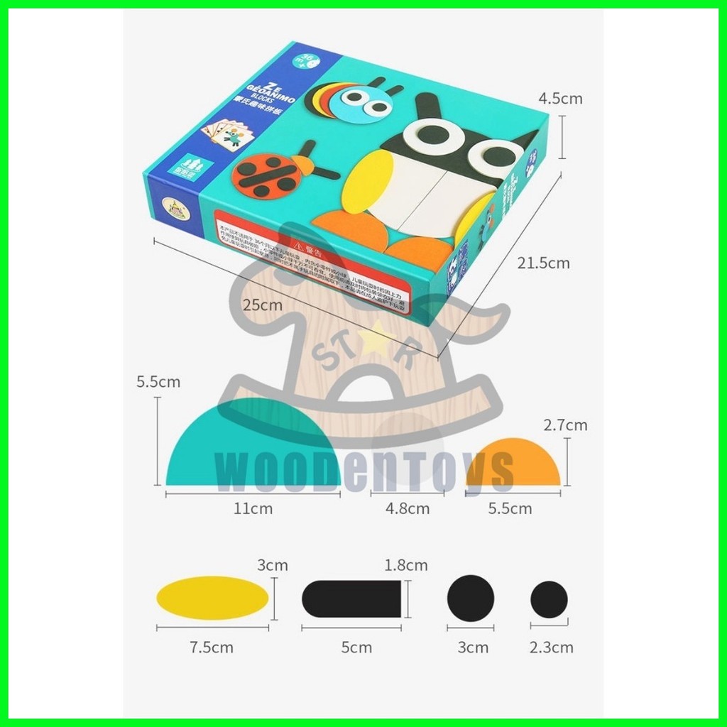 Tangram Shape Puzzle - Wooden Pattern Blocks Animal Jigsaw Color ...