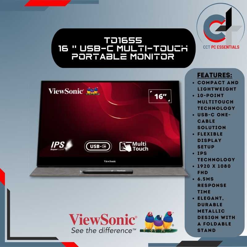 Viewsonic Td1655 16” Multi-Touch Portable Monitor Compact Lightweight ...