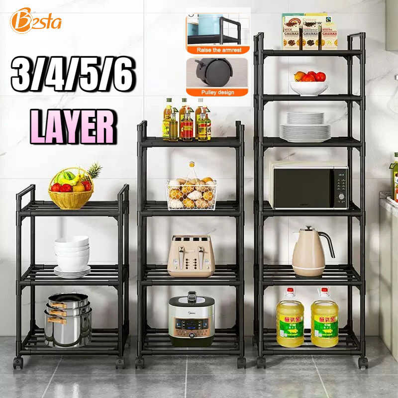 3/4/5/6 Storage Layer Kitchen Organizer Shelf Rack Black/White With ...