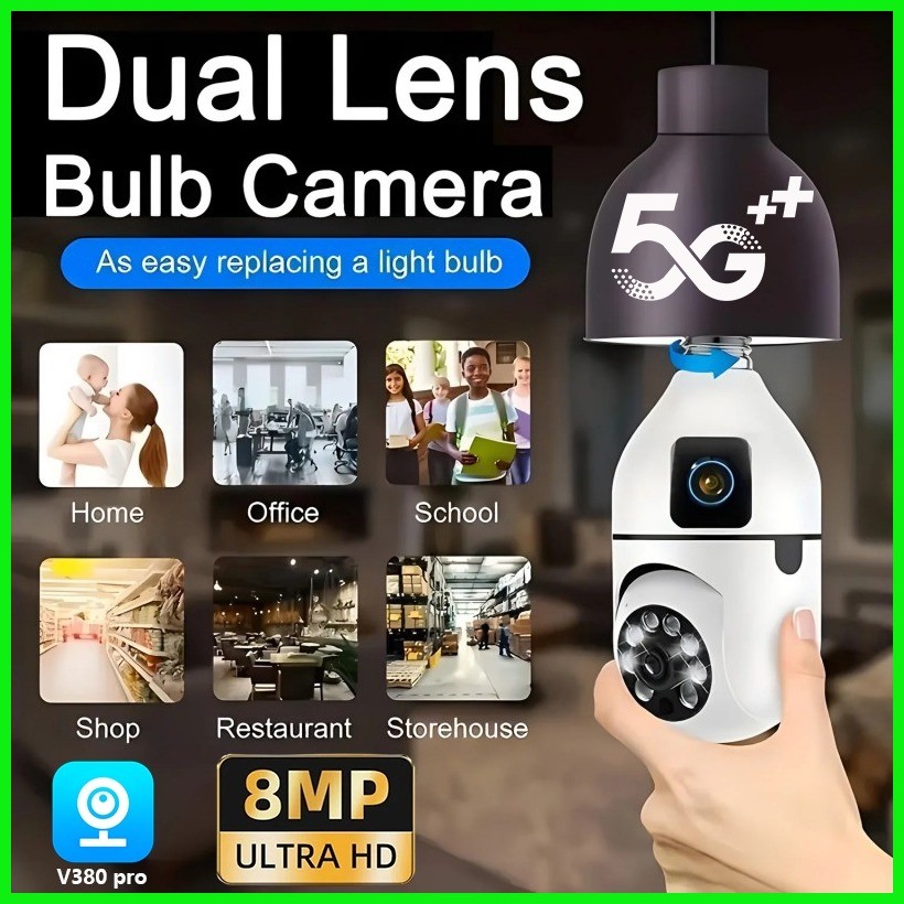 V380 Pro Dual Lens CCTV Bulb Camera WIFI 5G Wireless Automatic Human ...