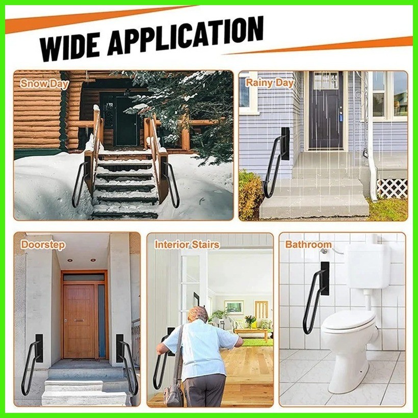 Wall Mount Handrail Outdoor Steps Metal Stair Railing Bent Grab Hand ...