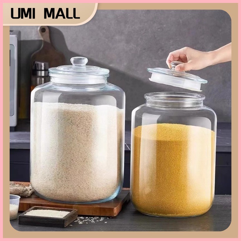 Glass Rice Dispenser 10 Kg 8Kg Large Glass Jar Container With Lid Rice ...