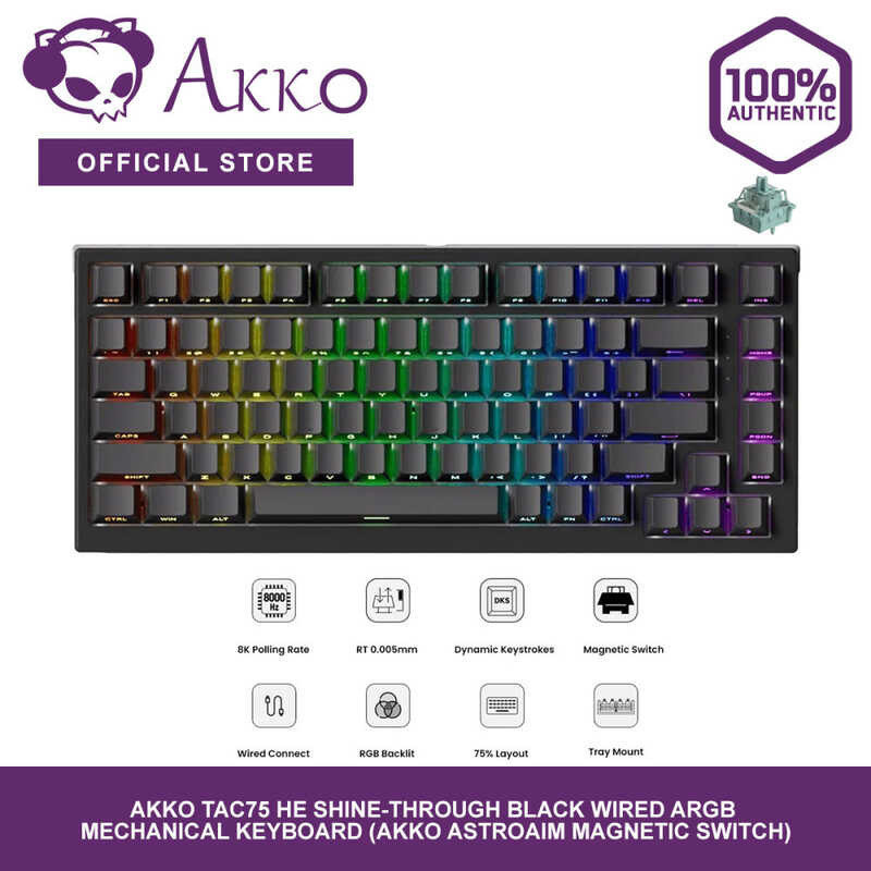 Akko Tac75 HE Shine-Through Black Wired ARGB Mechanical Keyboard (Akko ...