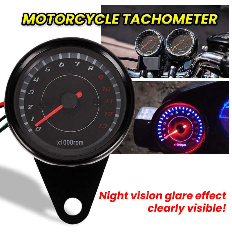 Universal Motorcycle Tachometer Gauge 13000 RPM 12v Black Motorbike ...