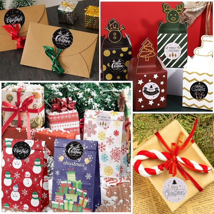 500pcs Merry Christmas Stickers - Round Gift Tags for Baking Packages ...