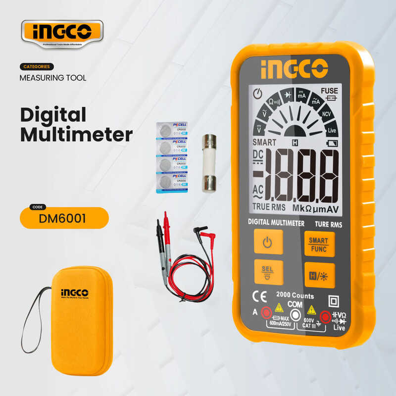 INGCO Digital Multimeter Electrical Tool Tester 6000 Counts With Auto ...