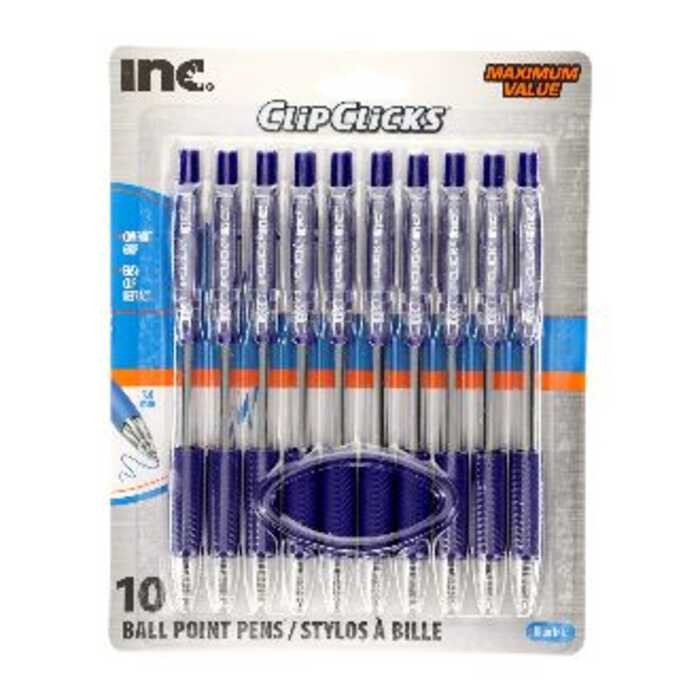 Clipclicks Retractable Blue Ink Ball Point Pens (1.0Mm) 10 Count Fc2 ...