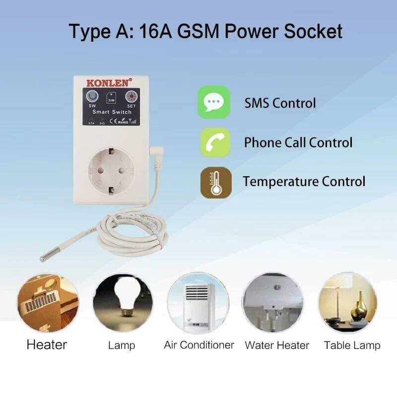 GSM 16A SMS Smart Power Socket Outlet Temperature Sensor Controller ...