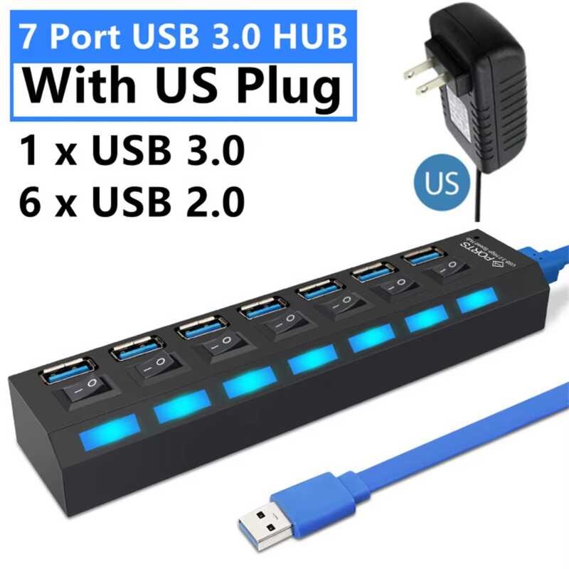 7 Ports USB HUB 3.0 Adapter Expander High Speed Multi USB Splitter ...