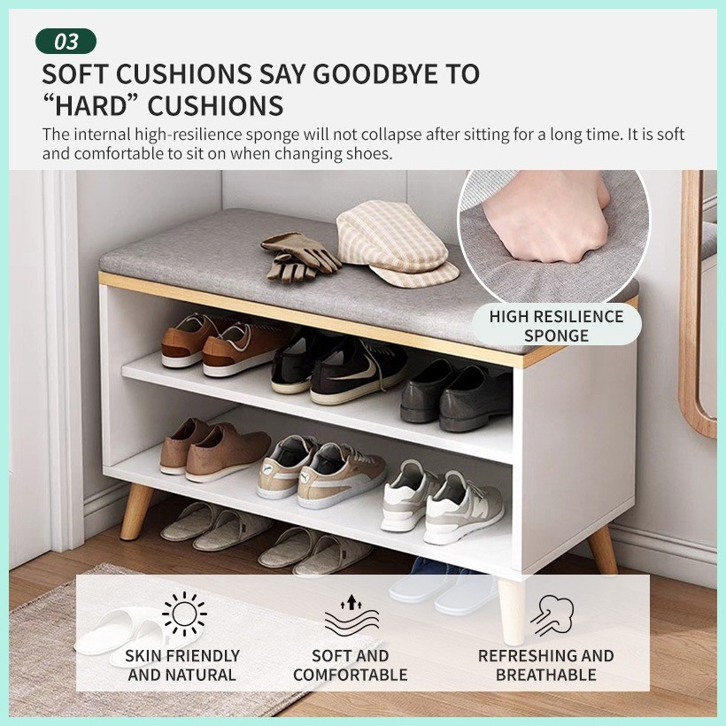 COD Local seller ShoeRack Storage solid wood with sofa cushion Shoe ...