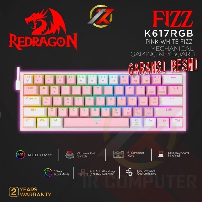 REDRAGON FIZZ - K617-RGB PINK WHITE RED SWITCH MECHANICAL GAMING ...