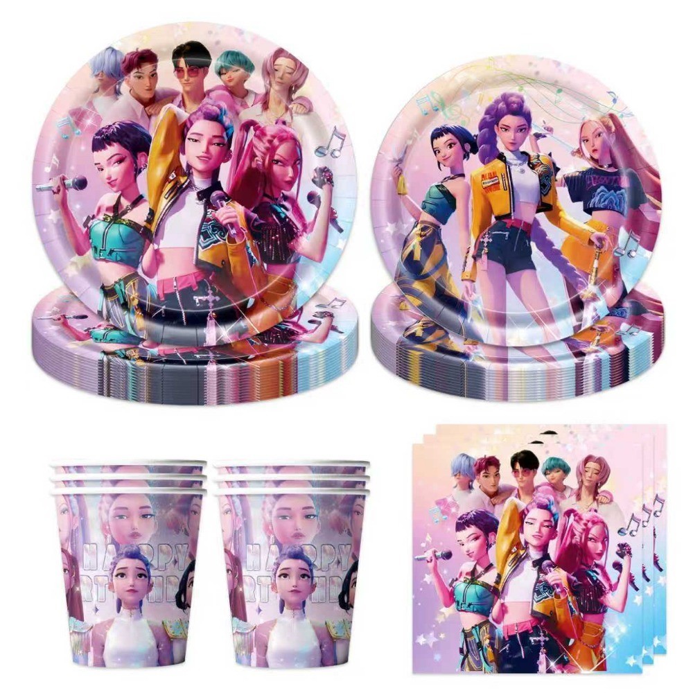 Kpop Demon Hunters Birthday Theme Party Decorations Huntrix Tableware ...
