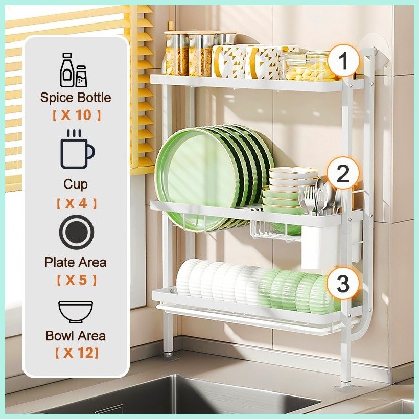 SimpleJoy 3 Tiers Wall Dish Rack with Drainer Sink Side Rack Dish ...