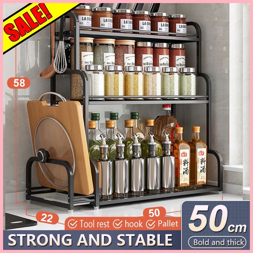 2/3-Tier Spice Rack Stainless Steel Kitchen Condiment Seasoning Storage ...