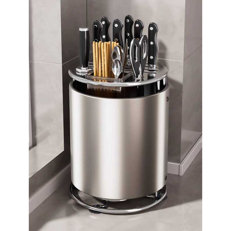 304 Stainless Steel Kitchen Rotating Countertop Storage Rack Knife and ...