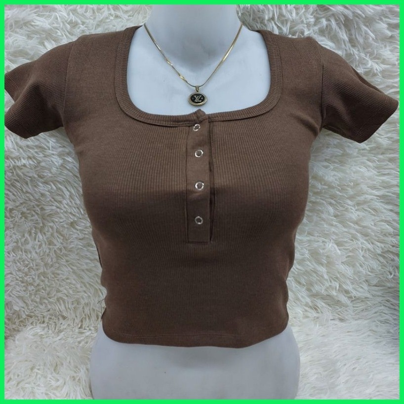 Basic snap button crop top square Neck. | Shopee Philippines
