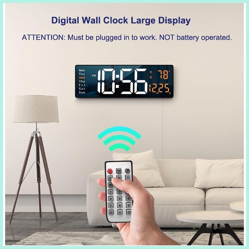 16 Inch Digital Clock Wall Clock Large Led Alarm Clock With Calendar ...