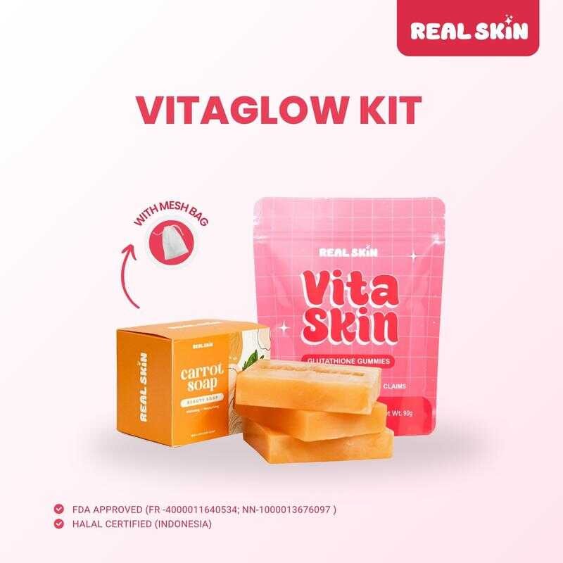 COD Real Vita Glow Kit - Vitaskin Glutathione Gummies, Vitamin C Collagen & Carrot Soap Gentle Skin