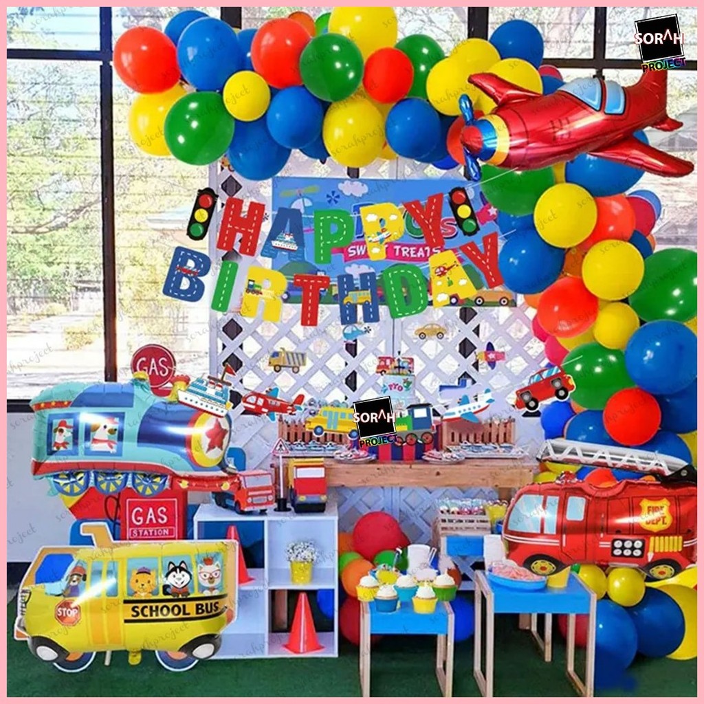 Transportation Vehicle Train Bus Plane Balloon Theme Birthday ...