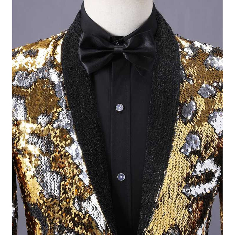 Shiny COD Gold Sequin Tuxedo Suit Male Shawl Collar Slim Fit Gliiter ...