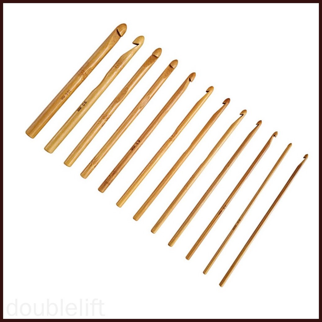 ۩ 12pcs Bamboo Handle Weave Crochet Hooks Knit Craft Yarn Knitting ...