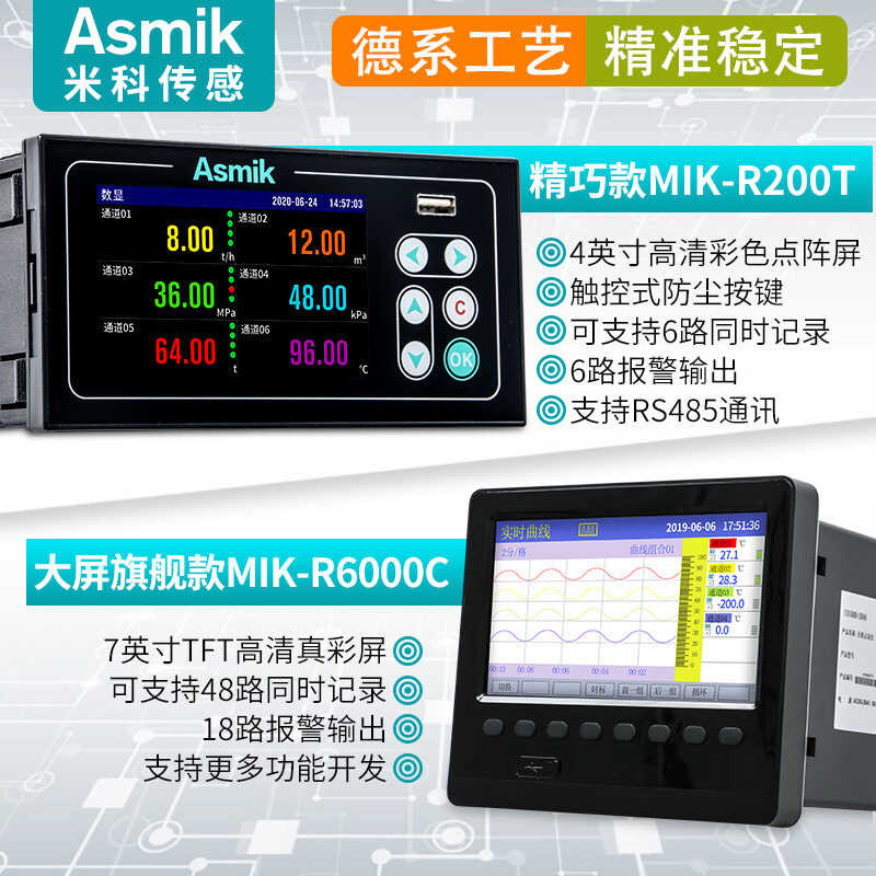 Mikodo Multi-Channel Paperless Recorder Two-Channel Flow Humidity ...