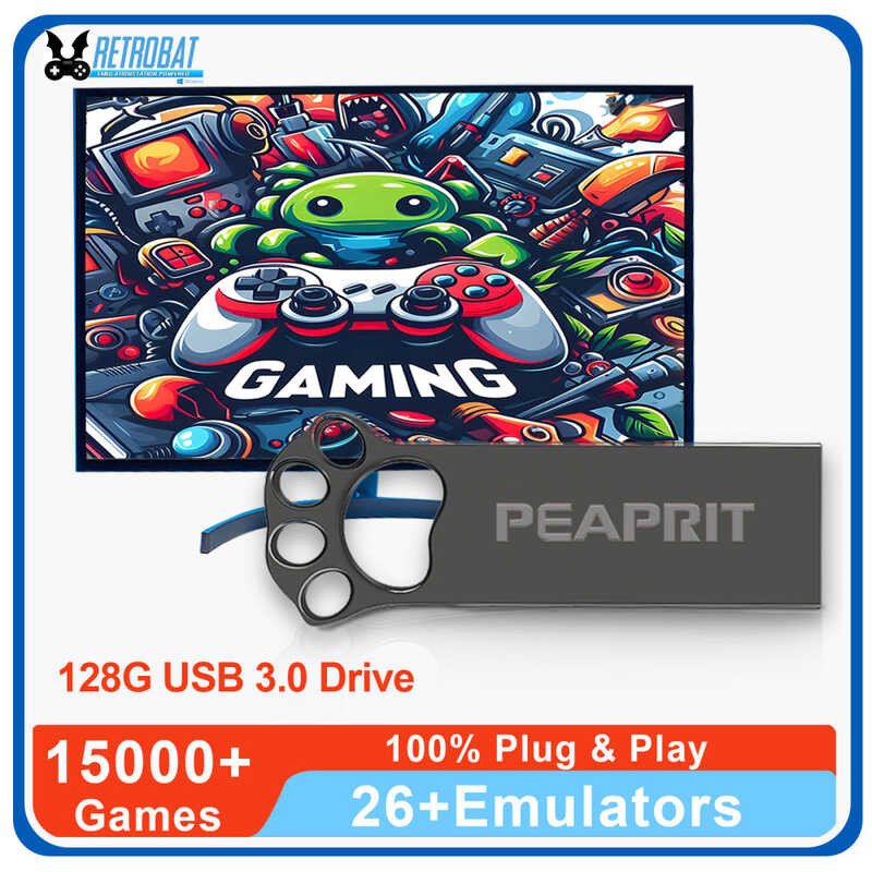 128G USB 3.0 Retrobat Disk With 26 Emulators & 15000+ Retro Games Ps2 ...
