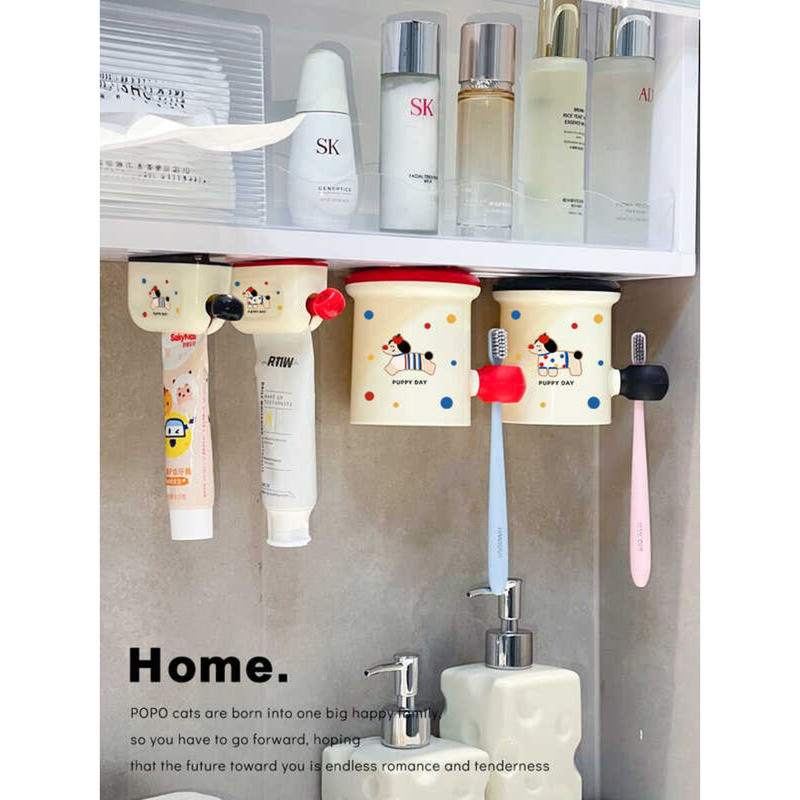 Bathroom Cartoon Toothbrush Wall-Mounted Tooth Couple Pair Toothpaste ...