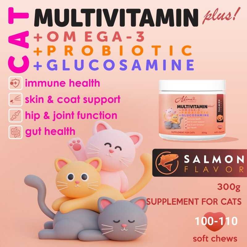 ALINA CAT MULTIVITAMIN Plus OMEGA 3 + PROBIOTICS GLUCOSAMINE Chews C95 ...