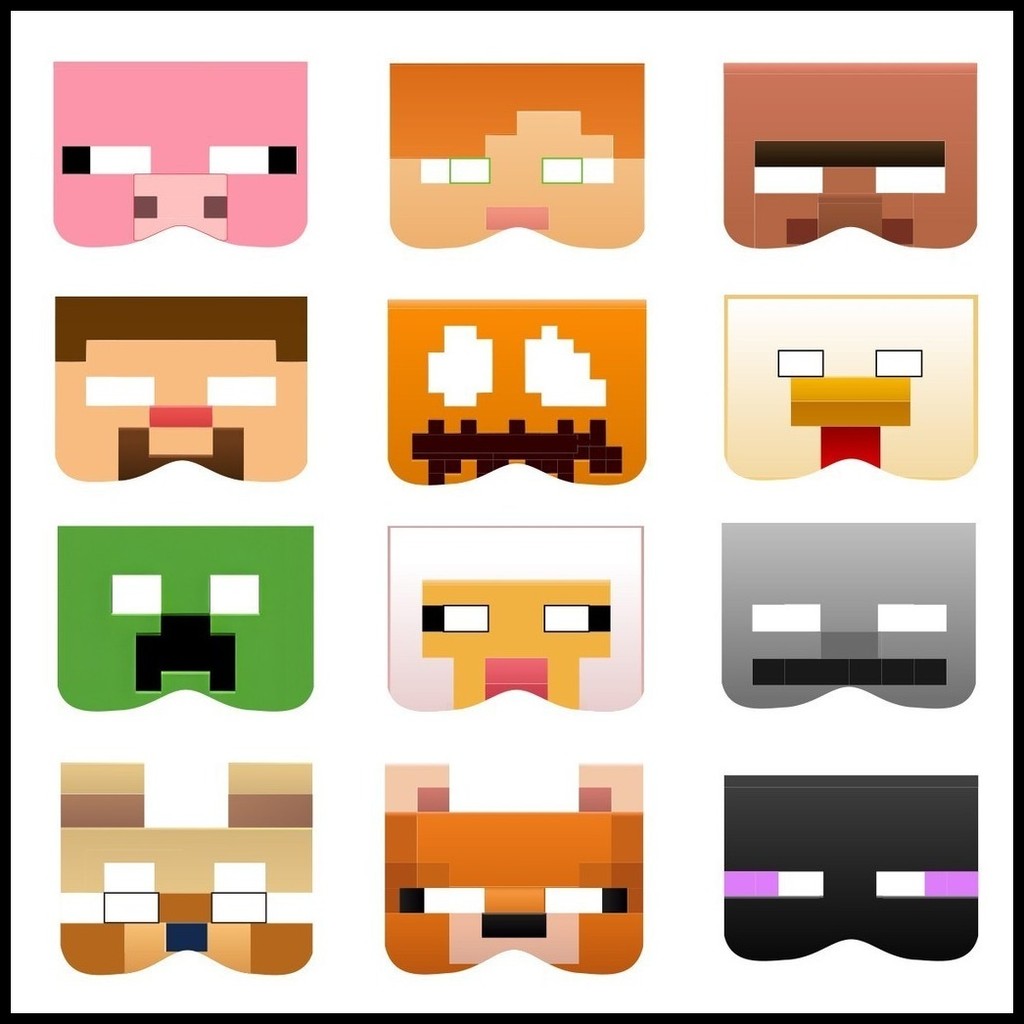 12 pcs/Lot Minecraft Mixed DIY Paper Masks Theme Kids Birthday Party ...