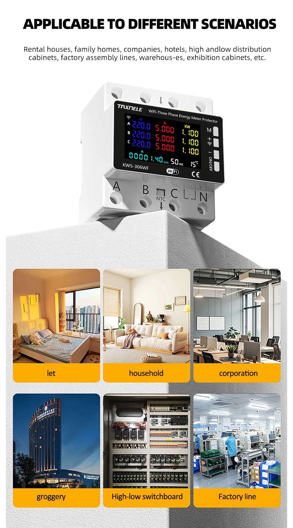 TUYA Wifi 3 Phase AC 85-290V 80A Power Energy Meter Monitor Voltage ...