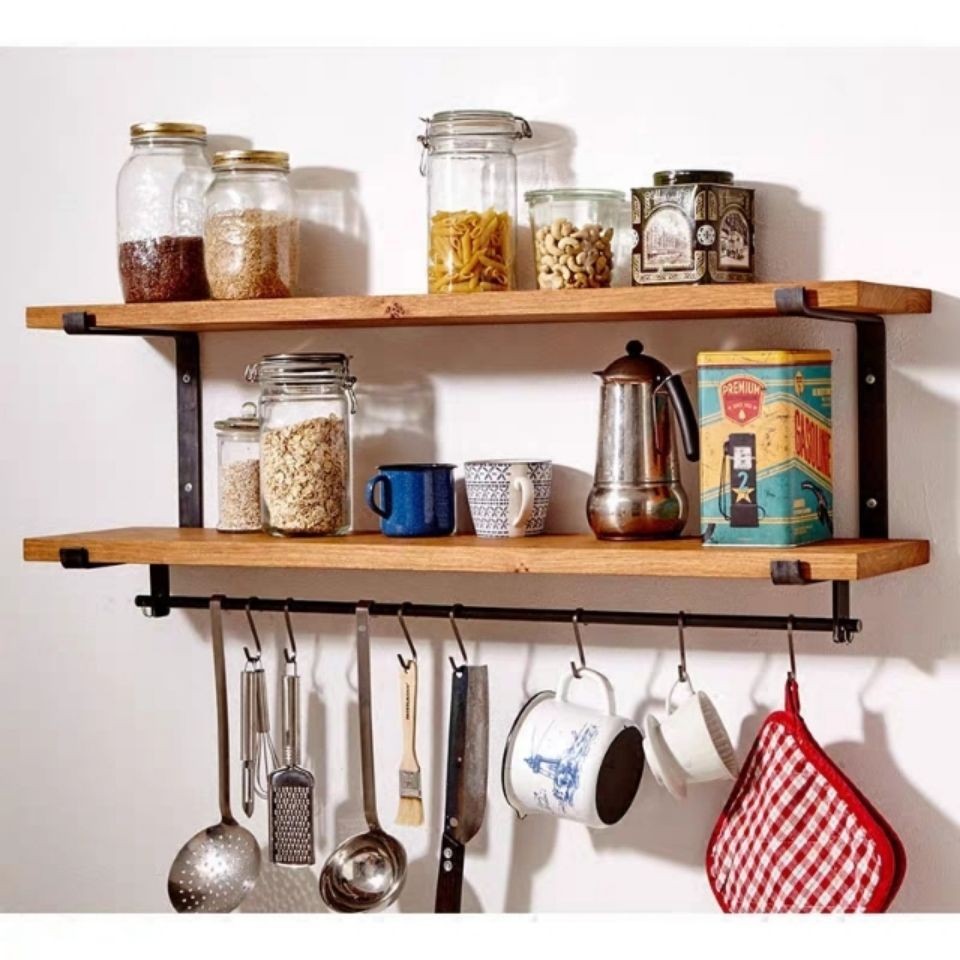 American Kitchen Partition Storage Wall-mounted Seasoning Rack Iron ...