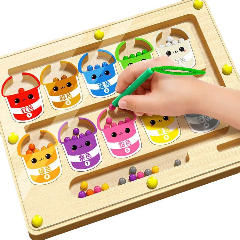 YUNLEO Magnetic Color Sorting Paint Bucket Maze Puzzle Montessori Early ...