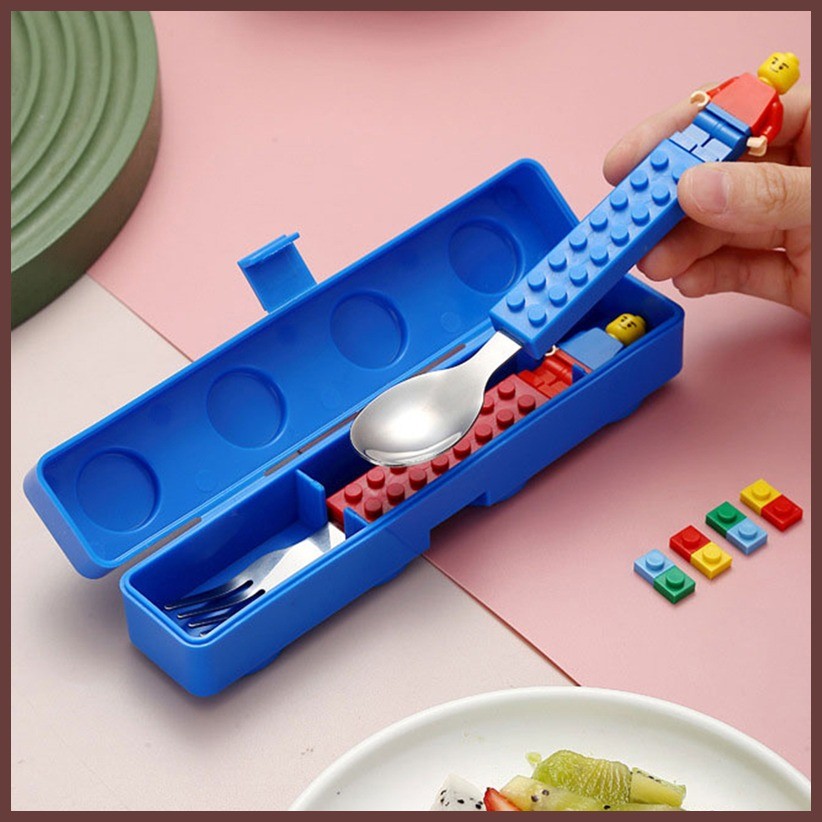 Lunch Box Spoon Fork Set, Building Blocks Flatware Portable Kitchen ...