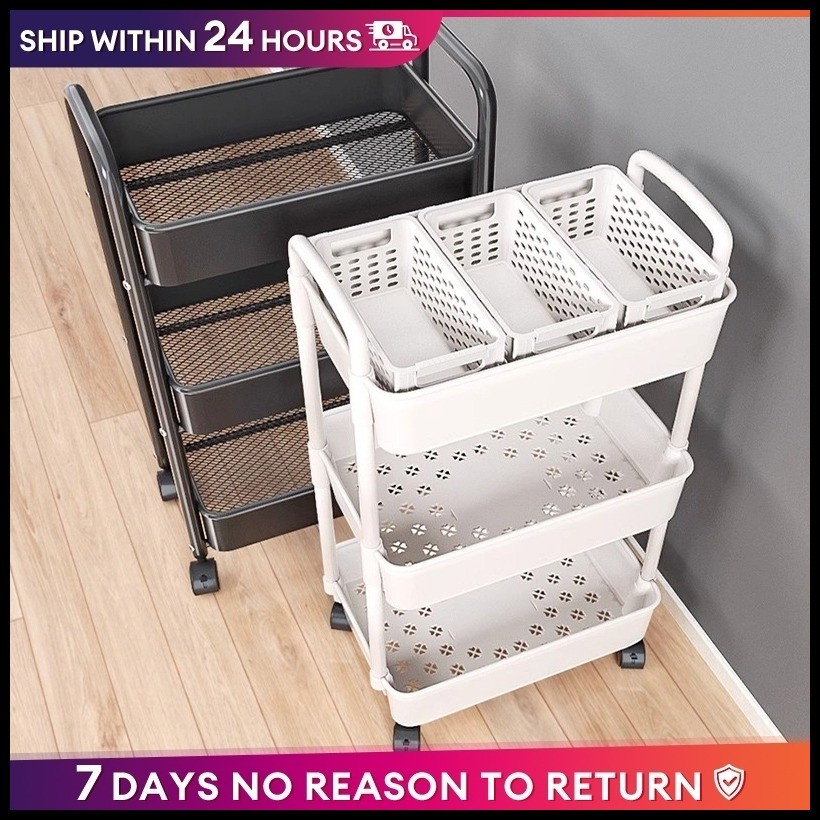 Trolley Cart Organizer 3/4/5 Tier Moving Rack Kitchen Storage Trolley ...