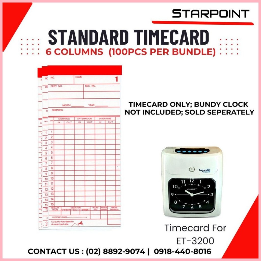 Timecard for Eagletime Bundy clock, C9000+ , 6columns Timecard ...