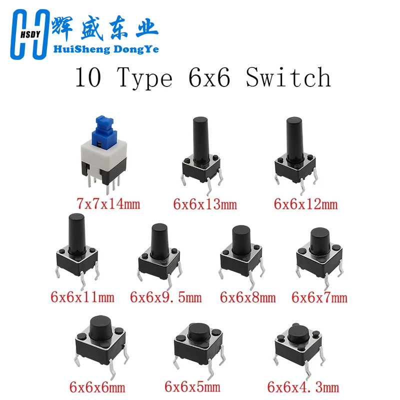 180PCS 10 Type 6*6 Light Micro Touch Switch Set Push Button Switch Kit ...