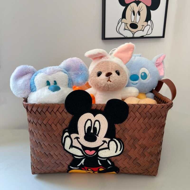 Rattan Embroidered Cartoon Handwoven Storage Bin Desktop Organizer Box ...