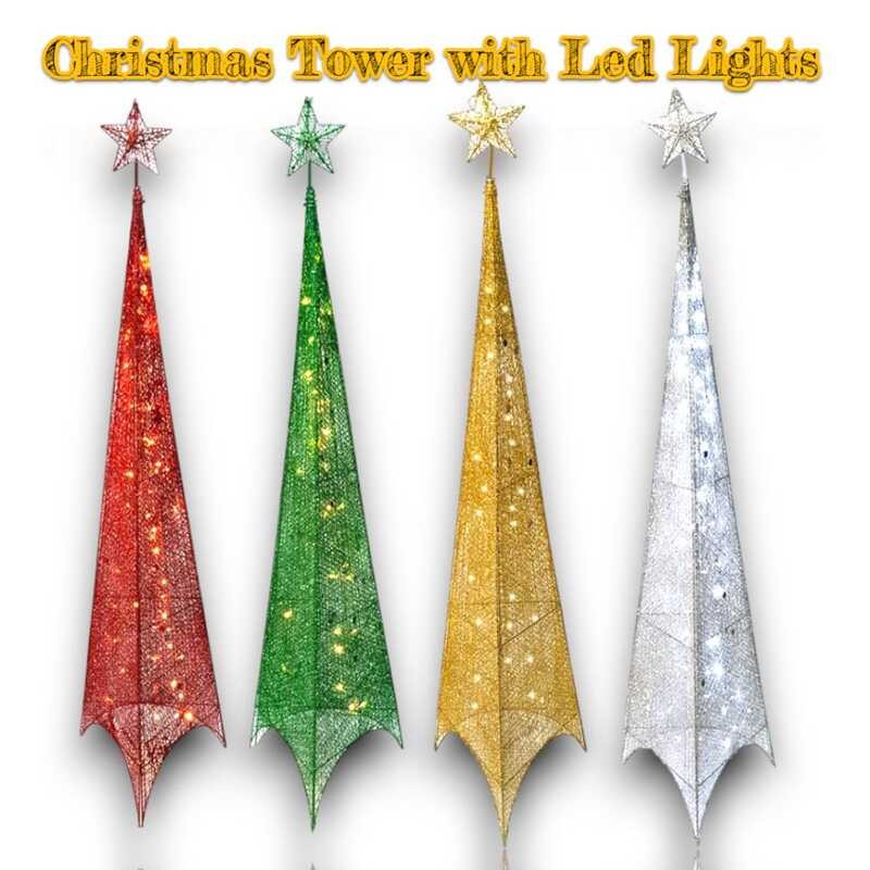 150Cm 180Cm 210Cm Christmas Tower Pyramid Tree With Led Lights And Star ...
