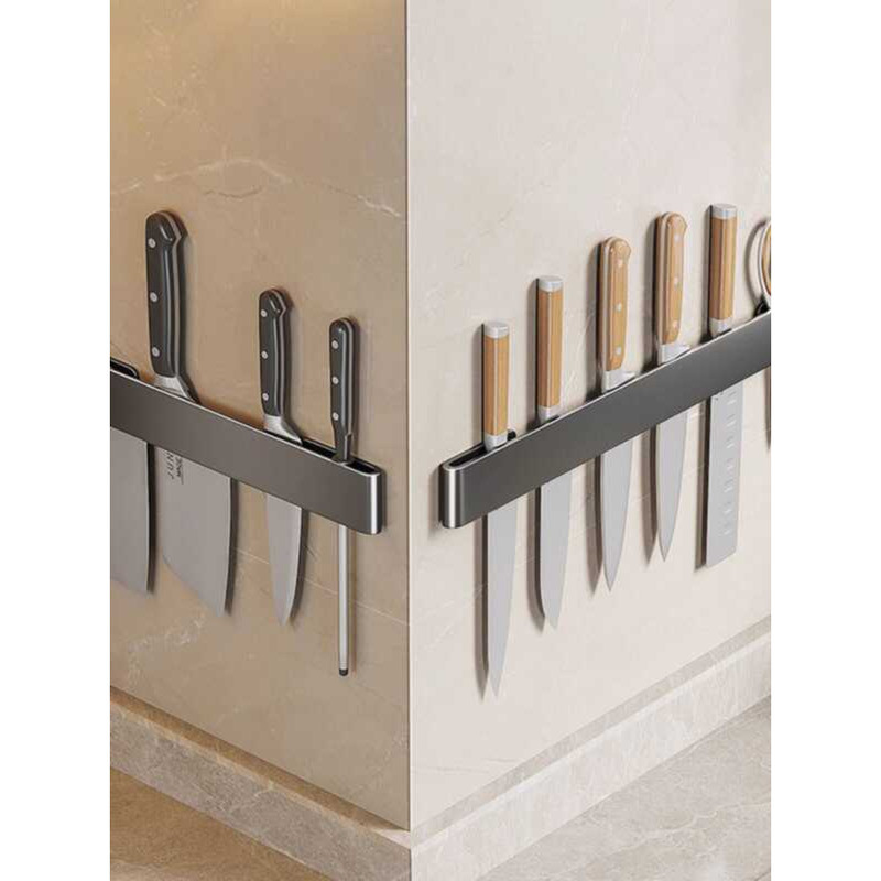 Kitchen Knife Holder Storage Rack Stainless Steel No-Drill Wall-Mounted ...