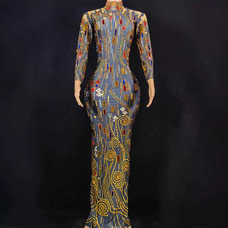 Socialite Party Dress High Neck Sparkg Colorful Rhinestones Sequins ...
