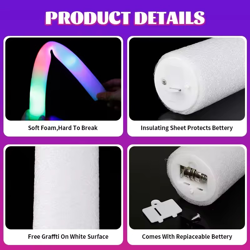 2/4PCS LED Glow Sticks Colorful Rgb Glow Foam Stick Cheer Birthday ...