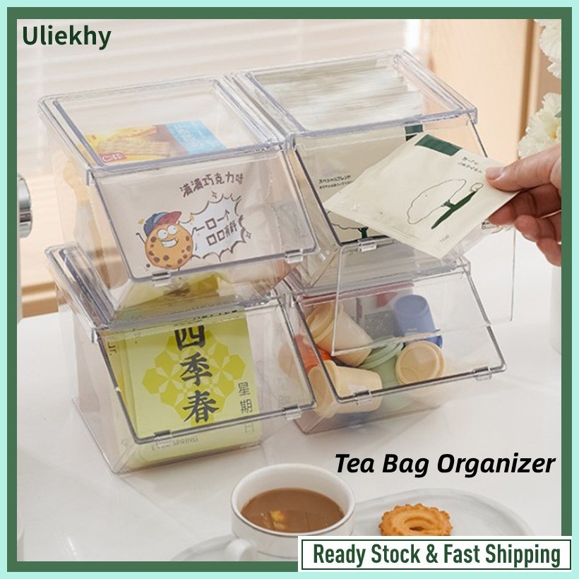 Uliekhy 2 Layers Clear Tea Bag Storage Container Stackable Coffee ...
