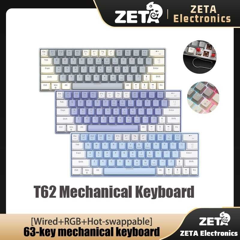 Mechanical Keyboard T62 63 Key RGB Backlight Wired Red Switchhot ...
